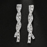 Silver Tone Twisted Baguette Crystal Drop Earrings